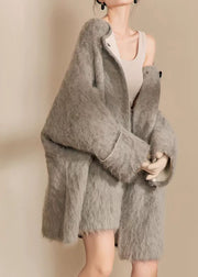 Bohemian Grey O-Neck Woolen Coats And Shorts Two Pieces Set Fall