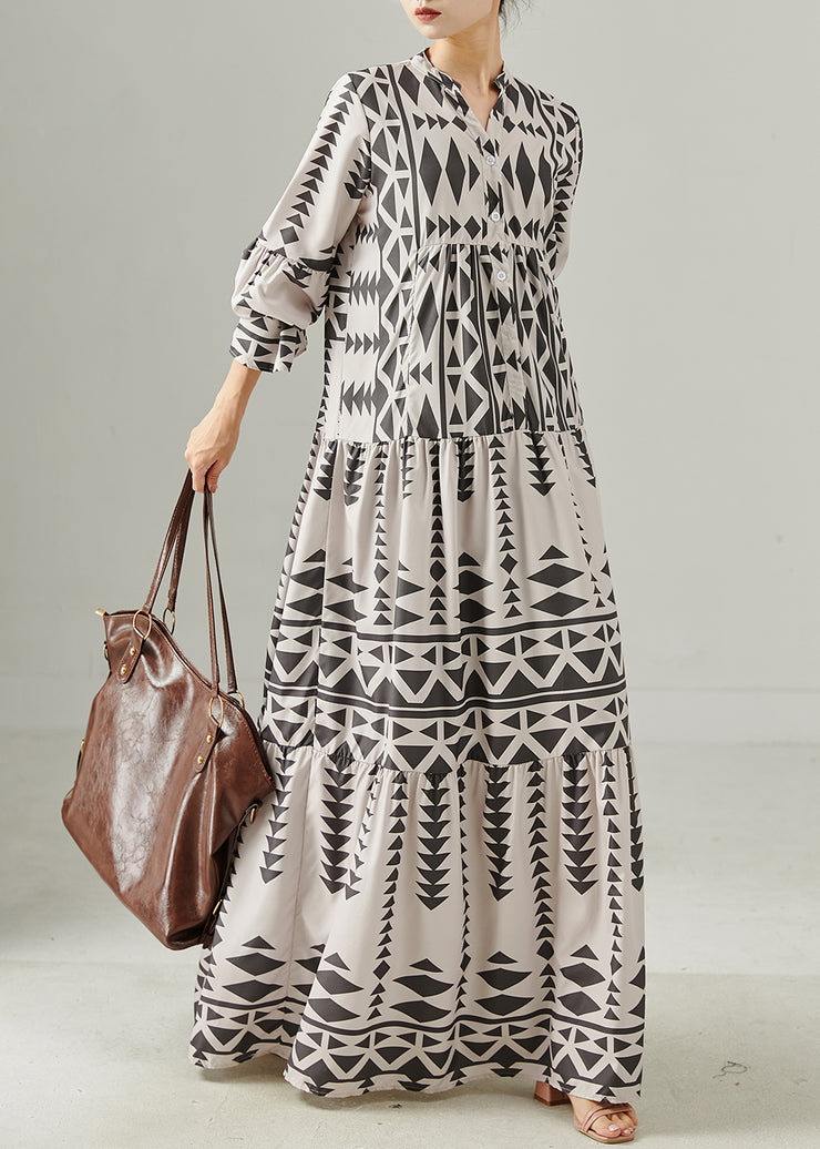 Bohemian Grey Oversized Print Chiffon Dress Spring