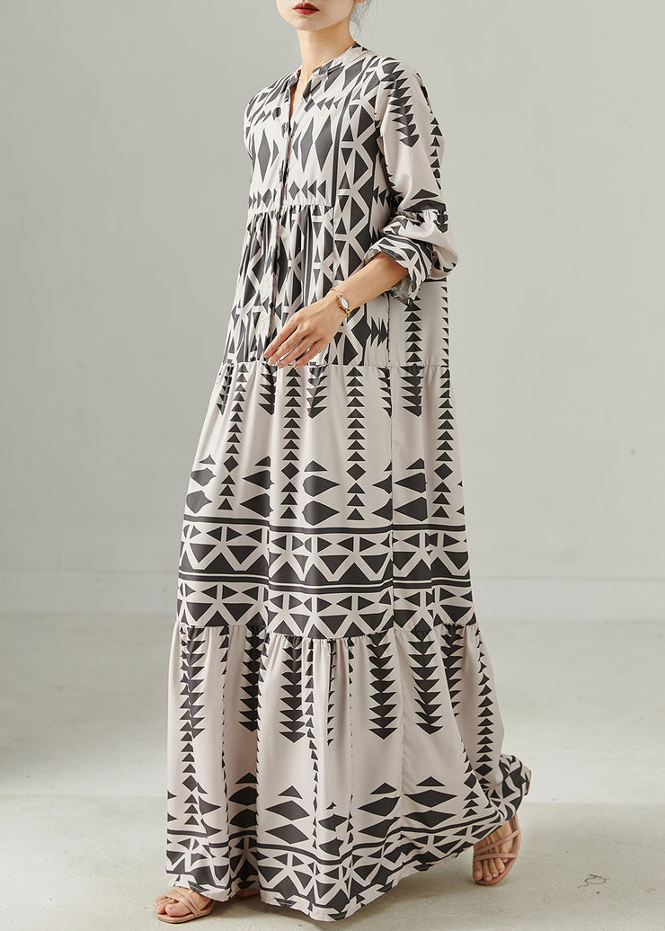 Bohemian Grey Oversized Print Chiffon Dress Spring