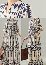 Bohemian Grey Oversized Print Chiffon Dress Spring