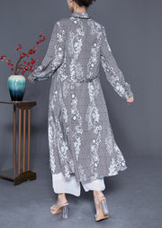 Bohemian Grey Oversized Print Side Open Chiffon Shirt Dress Summer