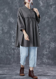 Bohemian Grey Ruffled Patchwork Plaid Linen Mid Dress Summer