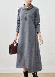 Bohemian Grey Turtle Neck Cotton Vacation Dresses Fall