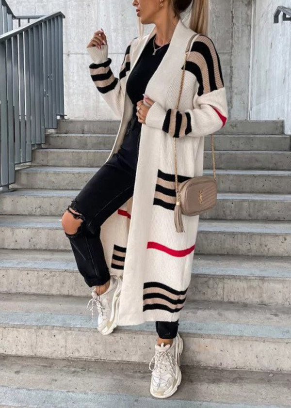 Bohemian Grey V Neck Striped Knit Cardigan Fall