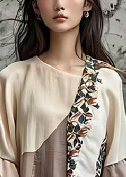 Bohemian Khaki Asymmetrical Patchwork Cotton Blouse Tops Summer