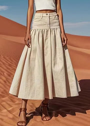 Bohemian Khaki High Waist Patchwork Linen Skirts Summer