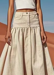 Bohemian Khaki High Waist Patchwork Linen Skirts Summer