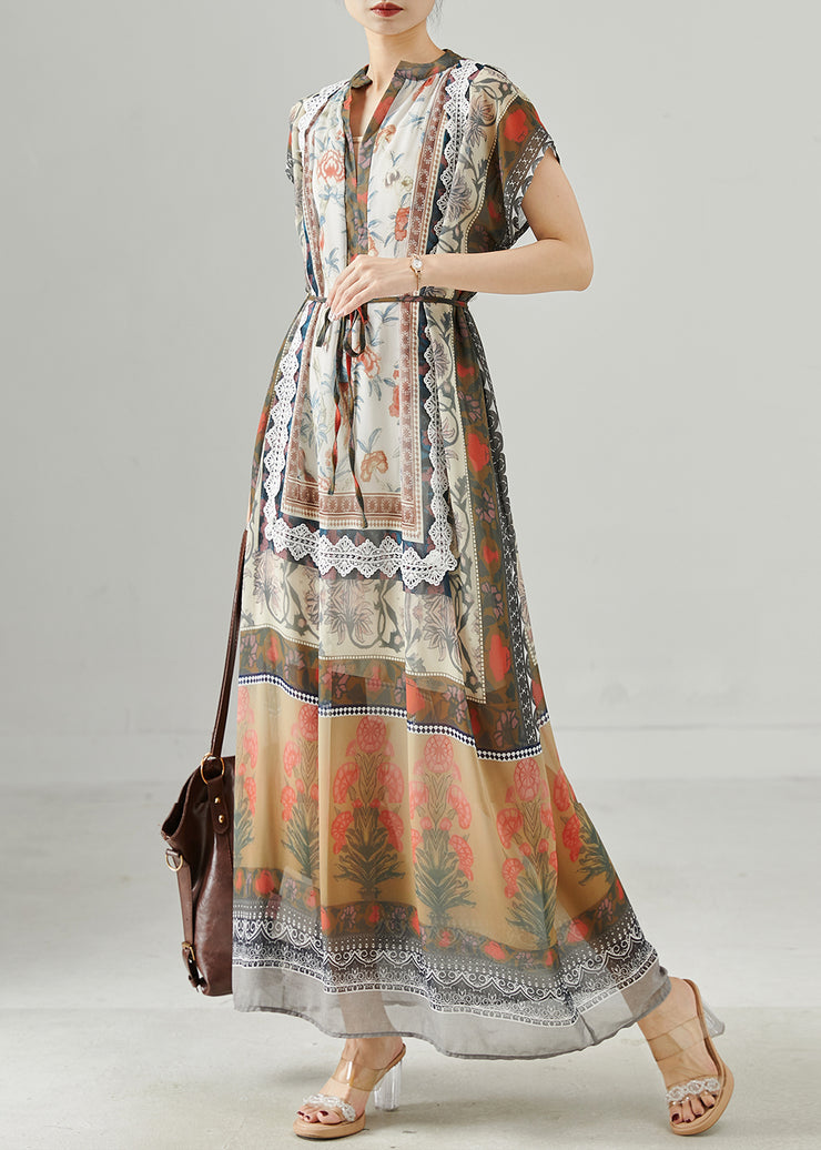 Bohemian Khaki Oversized Print Chiffon Beach Dresses Summer