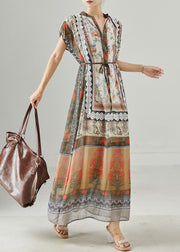 Bohemian Khaki Oversized Print Chiffon Beach Dresses Summer