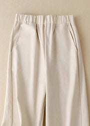 Bohemian Khaki Pockets Elastic Waist Solid Linen Crop Pants Summer