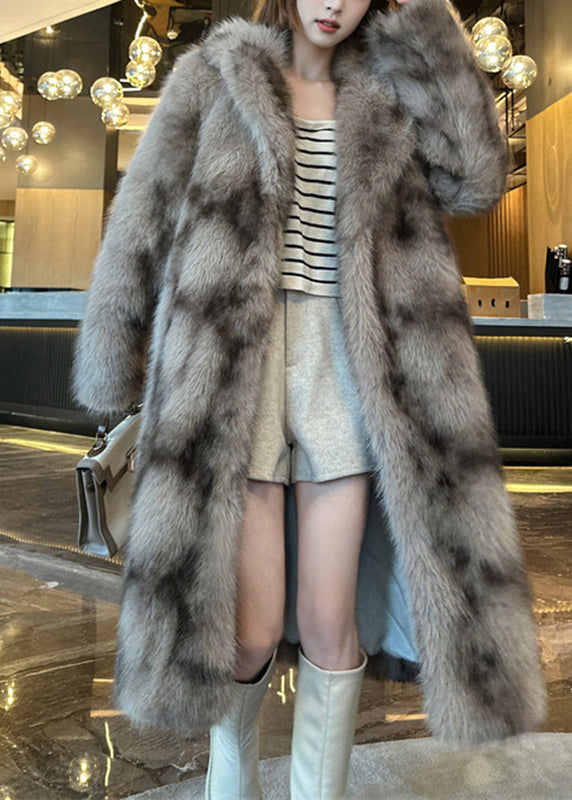 Bohemian Khaki Pockets Print Leather And Fur Long Coats Spring