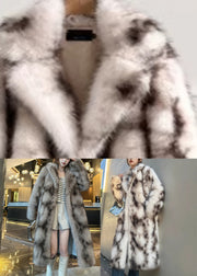 Bohemian Khaki Pockets Print Leather And Fur Long Coats Winter