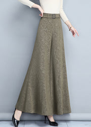 Bohemian Khaki Print High Waist Wide Leg Pants