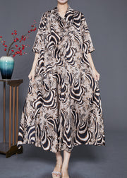 Bohemian Khaki Turtle Neck Print Chiffon Long Dress Summer