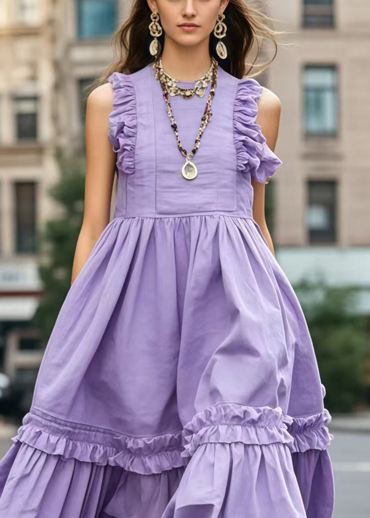 Bohemian Lavender Ruffled Exra Large Hem Robe Dresses Sleeveless