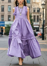 Bohemian Lavender Ruffled Exra Large Hem Robe Dresses Sleeveless