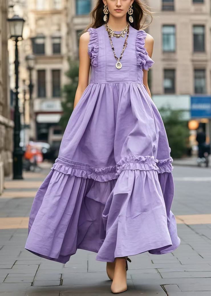 Bohemian Lavender Ruffled Exra Large Hem Robe Dresses Sleeveless