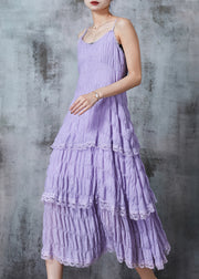 Bohemian Lavender Wrinkled Patchwork Lace Cotton Sundress Summer