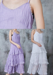 Bohemian Lavender Wrinkled Patchwork Lace Cotton Sundress Summer