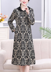 Bohemian Leopard Peter Pan Collar Print Drawstring Hooded Long Dress Long Sleeve