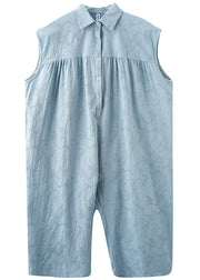 Bohemian Light Blue Oversized Patchwork Cotton Jumpsuit Summer