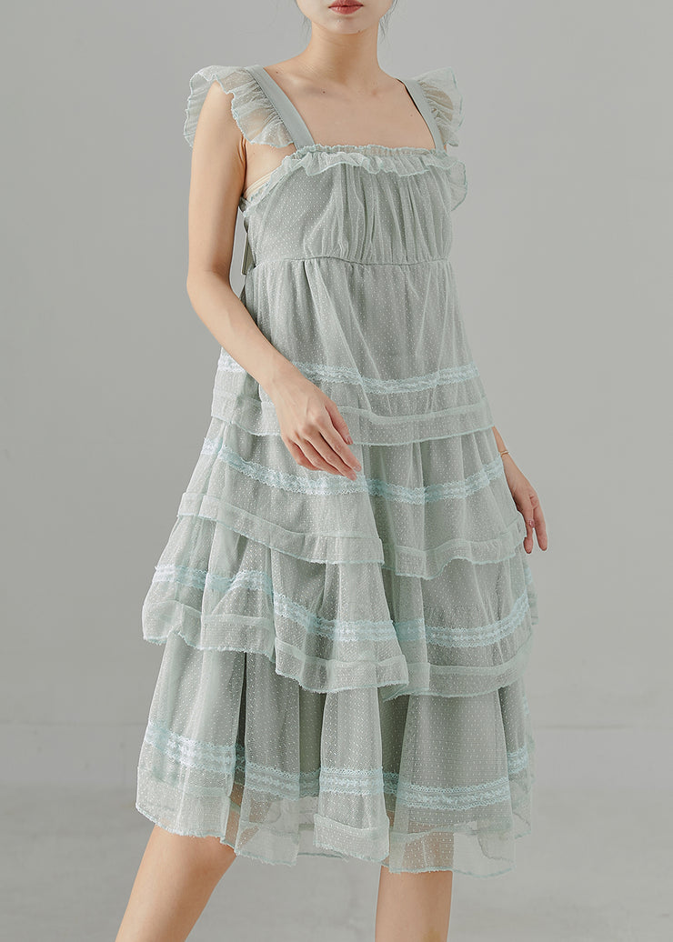 Bohemian Light Blue Patchwork Tulle Summer Dress