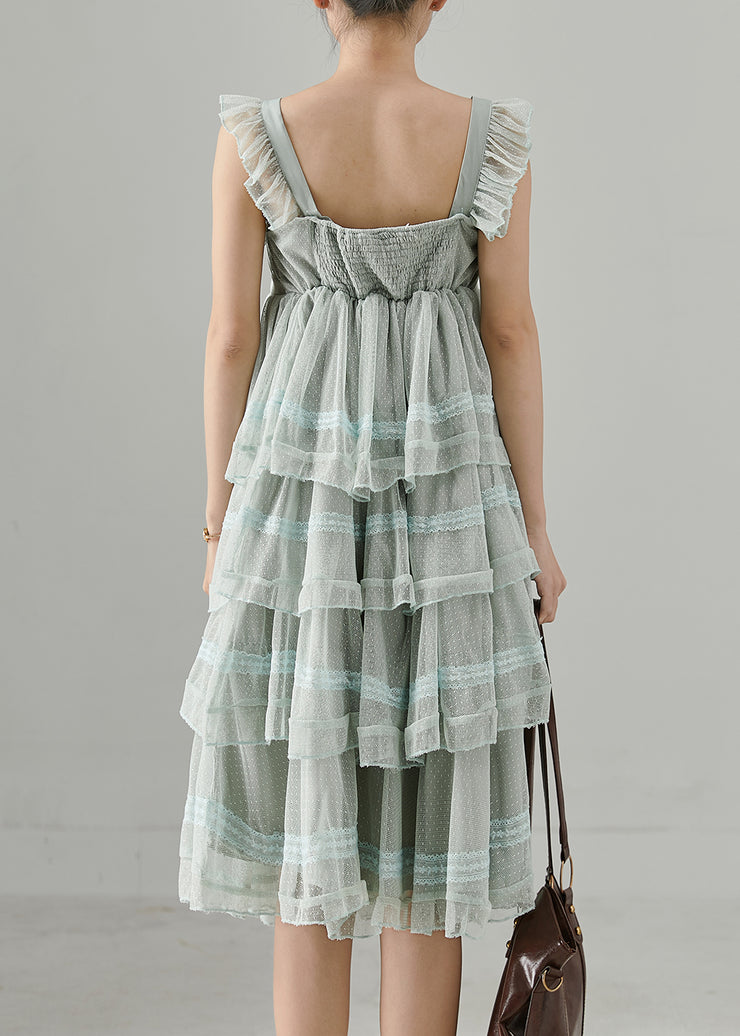 Bohemian Light Blue Patchwork Tulle Summer Dress