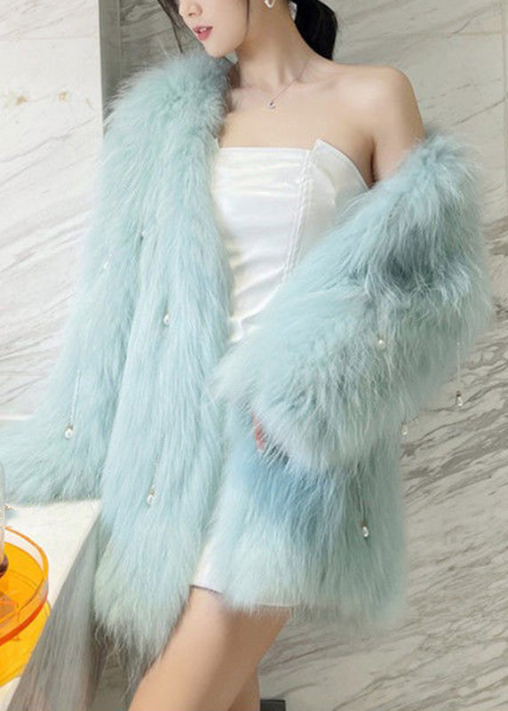 Bohemian Light Green Raccoon Hair Leather And Fur Coat Spring