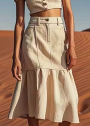 Bohemian Linen Button High Waist Linen Skirts Summer