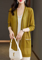 Bohemian Matcha Colour V Neck Ice Size Knit Cardigans Long Sleeve