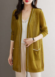 Bohemian Matcha Colour V Neck Ice Size Knit Cardigans Long Sleeve