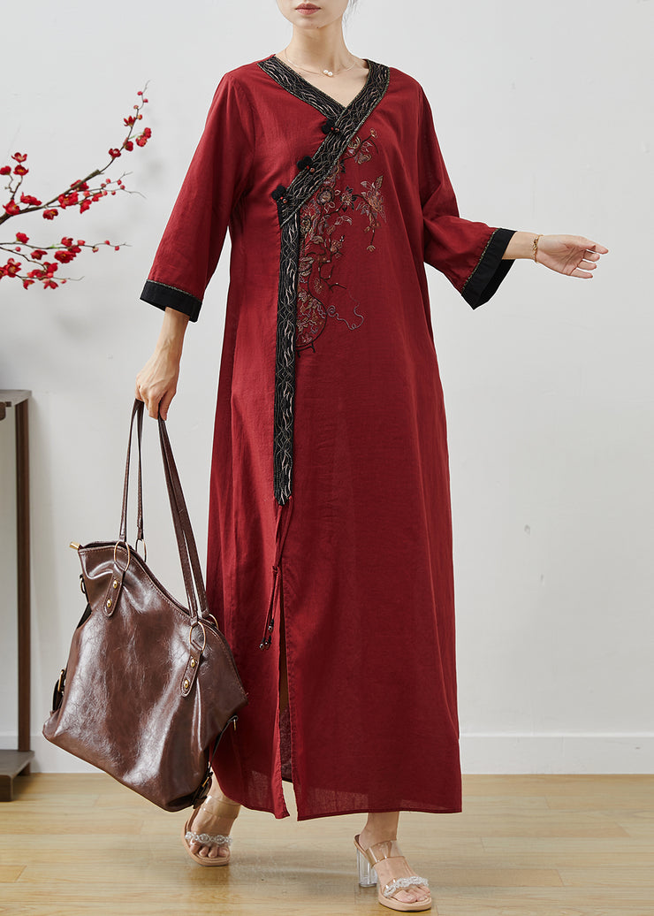 Bohemian Mulberry Embroidered Tasseled Linen Holiday Dress Summer