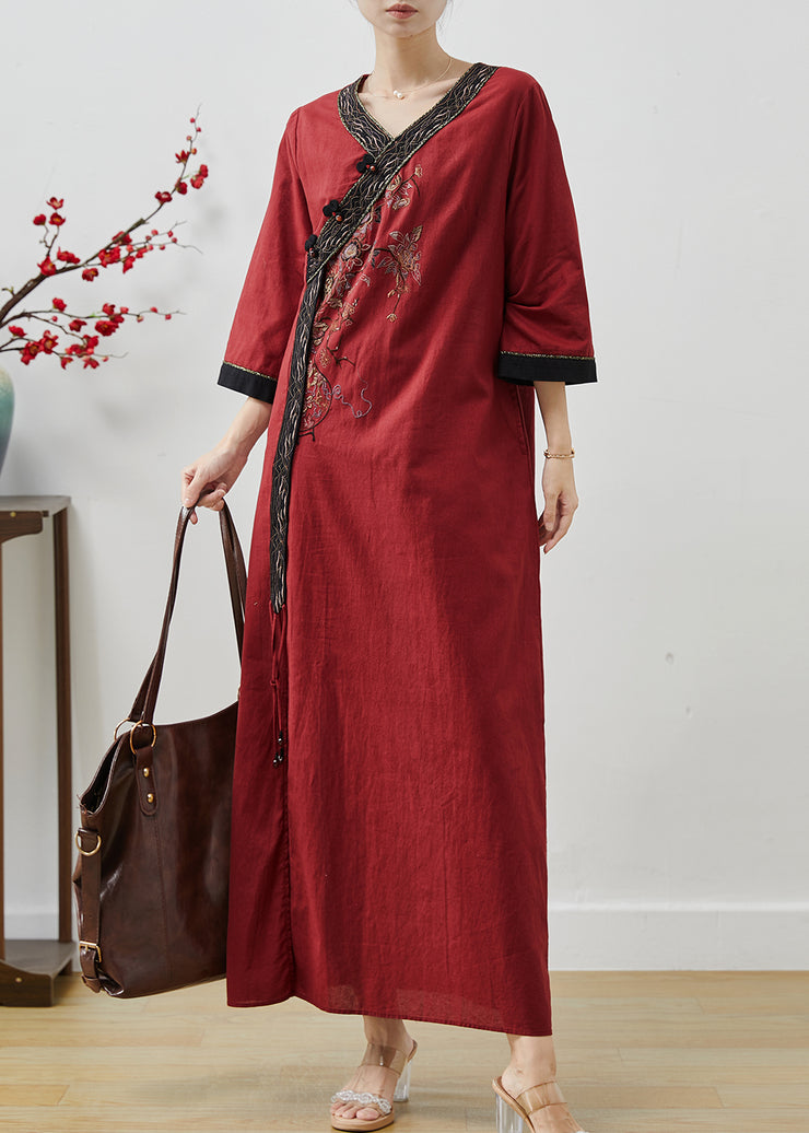 Bohemian Mulberry Embroidered Tasseled Linen Holiday Dress Summer