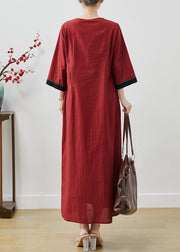 Bohemian Mulberry Embroidered Tasseled Linen Holiday Dress Summer