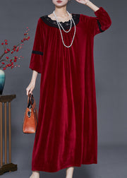 Bohemian Mulberry Oversized Patchwork Lace Silk Velvet Dress Fall