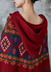 Bohemian Mulberry Tasseled Print Knit Hooded Coat Spring
