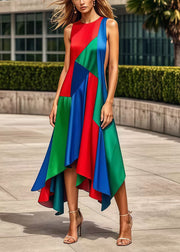 Bohemian Multicolor Asymmetrical Patchwork Silk Maxi Dresses Summer