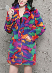 Bohemian Multicolor Oversized Tie Dye Faux Fur Jackets Winter