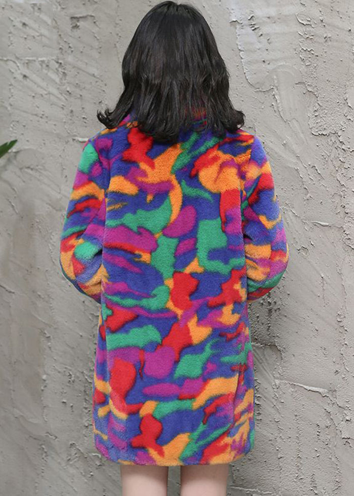 Bohemian Multicolor Oversized Tie Dye Faux Fur Jackets Winter