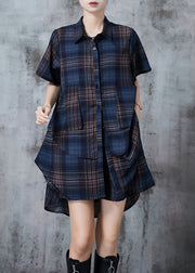 Bohemian Navy Oversized Plaid Chiffon Two Pieces Set Summer