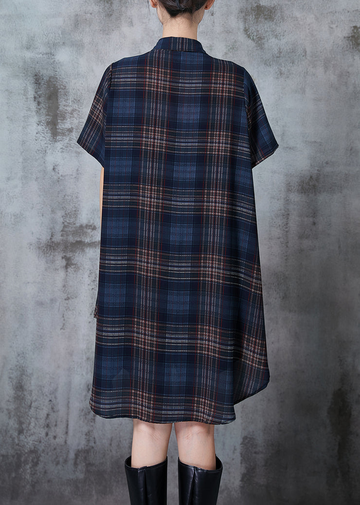 Bohemian Navy Oversized Plaid Chiffon Two Pieces Set Summer