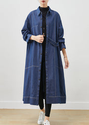 Bohemian Navy Oversized Pockets Denim Coat Spring