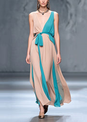 Bohemian Nude Asymmetrical Patchwork Chiffon Maxi Dress Summer