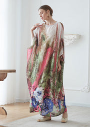 Bohemian O Neck Print Chiffon Vacation Long Dresses Batwing Sleeve