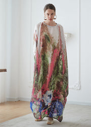 Bohemian O Neck Print Chiffon Vacation Long Dresses Batwing Sleeve