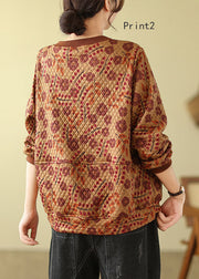 Bohemian O Neck Print Fine Cotton Filled Pullover Top Winter