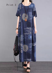 Bohemian O Neck Print Patchwork Cotton Long Dresses Summer