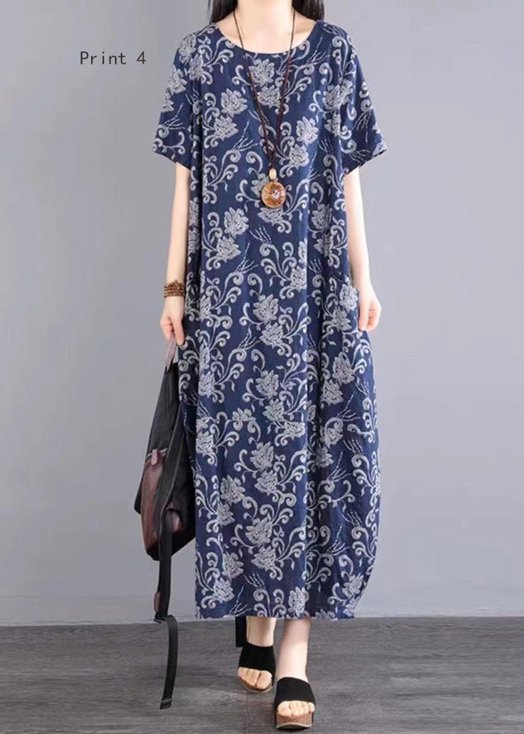 Bohemian O Neck Print Patchwork Cotton Long Dresses Summer