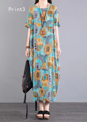 Bohemian O Neck Print Pockets Patchwork Cotton Dress Summer