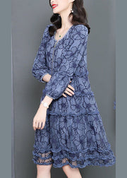 Bohemian O-Neck Zippered Ruffled Embroideried Floral Maxi Dress Long Sleeve